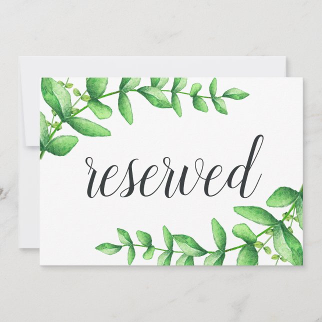 Watercolor Foliage Wedding Reserved Sign Card (Front)