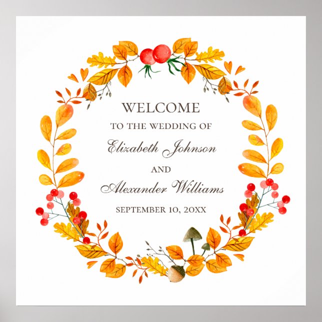 Watercolor foliage. Woodland fall wedding welcome Poster (Front)