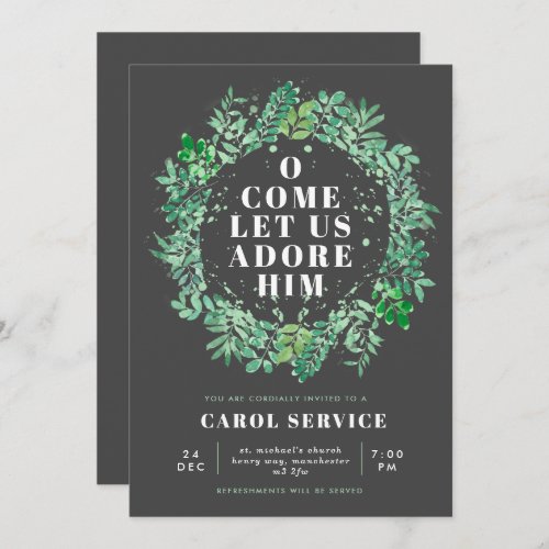 Watercolor Foliage Wreath Church Christmas Service Invitation