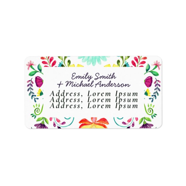 Watercolor Folk Art Floral Address Labels (Front)