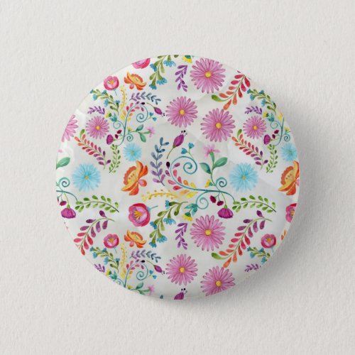 Watercolor Folk Flowers _ Customizable Button