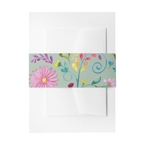 Watercolor Folk Flowers _ Customizable Invitation Belly Band
