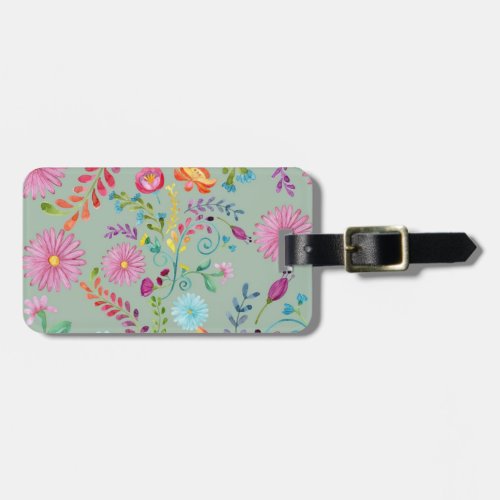 Watercolor Folk Flowers _ Customizable Luggage Tag