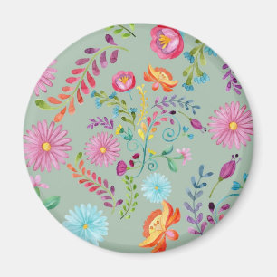 Watercolor Folk Flowers - Customizable Magnet
