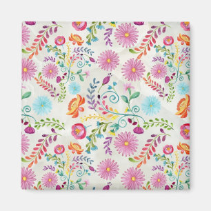 Watercolor Folk Flowers - Customizable Magnet