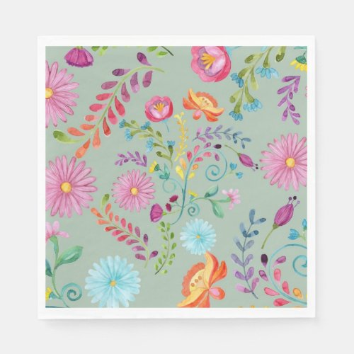 Watercolor Folk Flowers _ Customizable Napkins