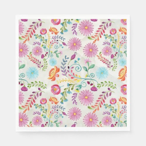 Watercolor Folk Flowers _ Customizable Napkins