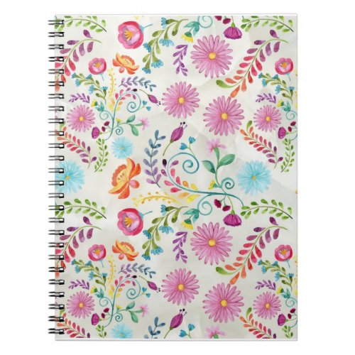 Watercolor Folk Flowers _ Customizable Notebook