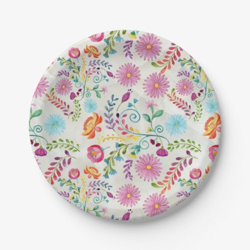 Watercolor Folk Flowers _ Customizable Paper Plates