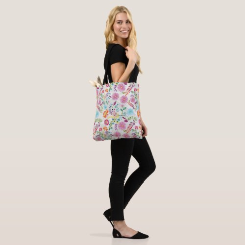 Watercolor Folk Flowers _ Customizable Tote Bag