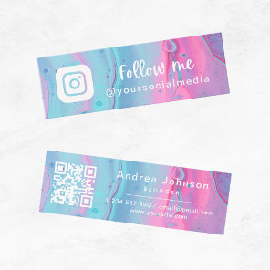Watercolor Follow Instagram Social Media QR Code Mini Business Card