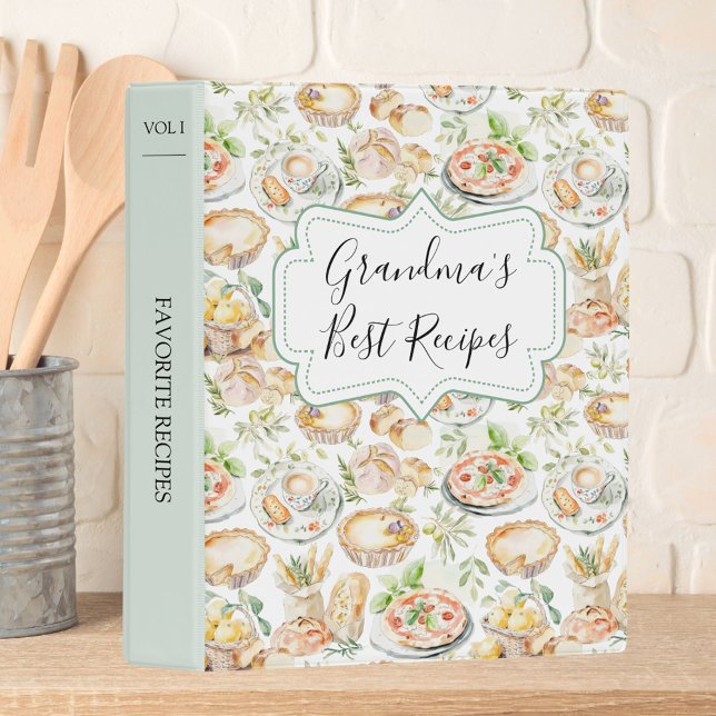 Watercolor Food Family Cooking Recipe Cookbook Mini Binder (In situ)