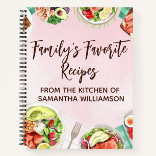 Watercolor Food Pink Custom Chef Gift Recipe Notebook