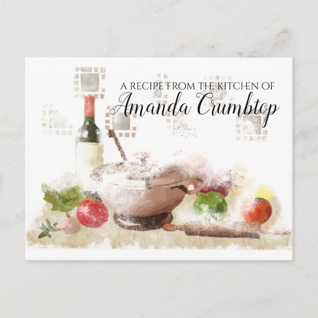 Watercolor food wine prep personalized recipe card (Front)