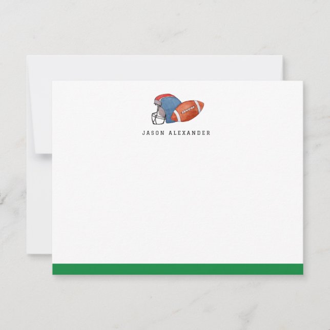 Watercolor Football and Helmet Green  Note Card (Front)