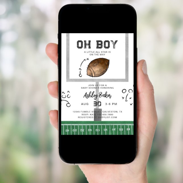 Watercolor Football Baby Shower Invitation (Front Digital)