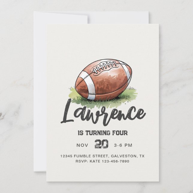 Watercolor Football Birthday Invitation  (Front)