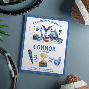 Watercolor Football Blue Budget Birthday Invite