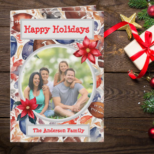 Watercolor Football Family Photo Holiday Greeting Card