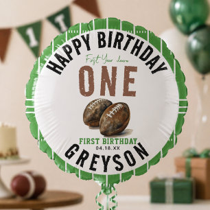 Watercolor Football First Year Down   1st Birthday Balloon