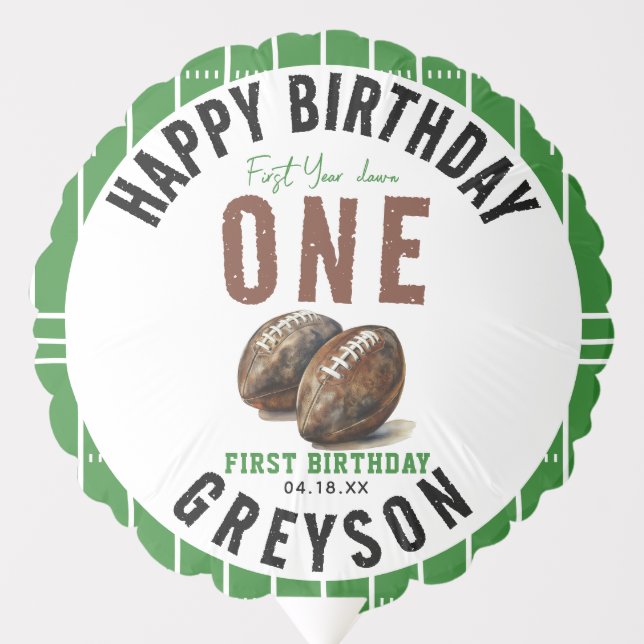 Watercolor Football First Year Down | 1st Birthday Balloon (Front)