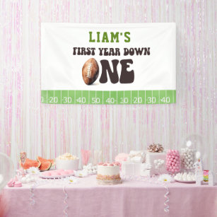 Watercolor Football First Year Down 1st Birthday  Banner