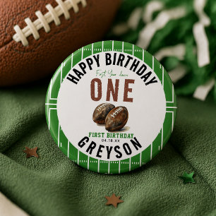 Watercolor Football First Year Down   1st Birthday Button
