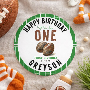 Watercolor Football First Year Down   1st Birthday Classic Round Sticker