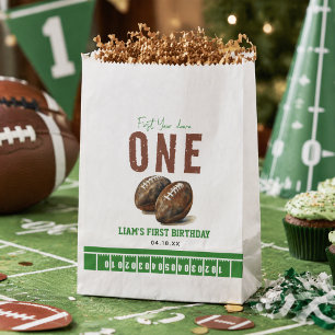 Watercolor Football First Year Down 1st Birthday Favor Bag
