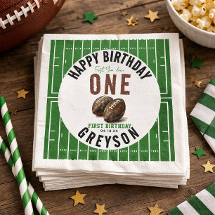 Watercolor Football First Year Down   1st Birthday Napkins