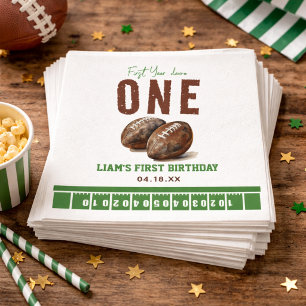 Watercolor Football First Year Down 1st Birthday Napkins