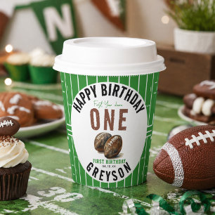 Watercolor Football First Year Down   1st Birthday Paper Cups