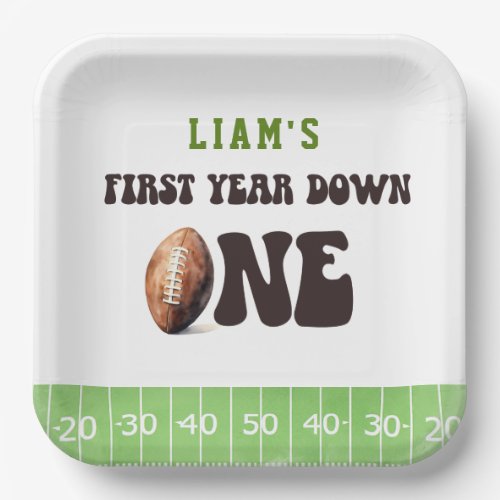 Watercolor Football First Year Down 1st Birthday  Paper Plates