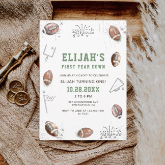 Watercolor Football First Year Down Birthday Invitation