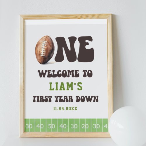 Watercolor Football One 1st Birthday Welcome Sign