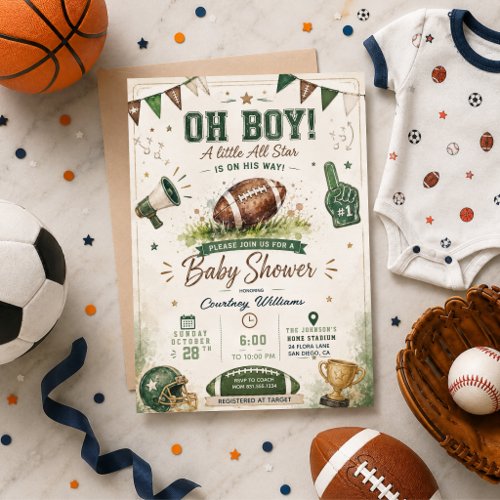 watercolor football soccer baby shower invitation