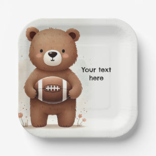 Watercolor Football Teddy Bear 1st Birthday Party Paper Plates