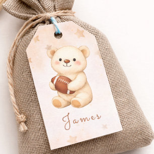 Watercolor Football Teddy Bear Baby Shower Gift Tags