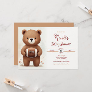 Watercolor Football Teddy Bear Baby Shower Invitation