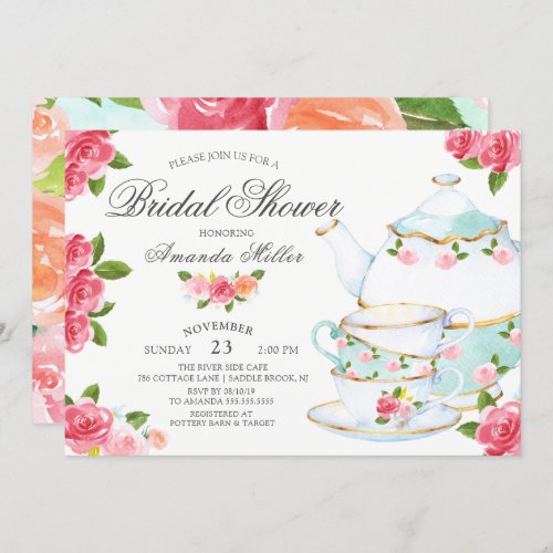 Watercolor Foral Tea Bridal Shower Invitation