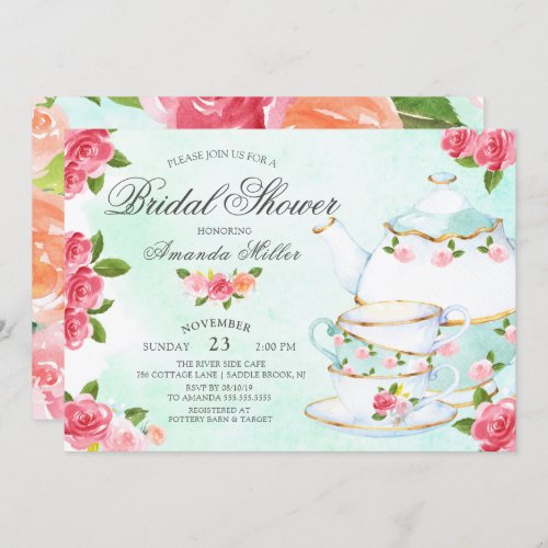 Watercolor Foral Tea Bridal Shower Invitation