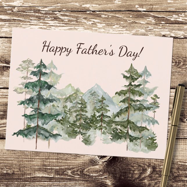 Watercolor Forest and mountain Rustic Fathers Day Card (In situ)