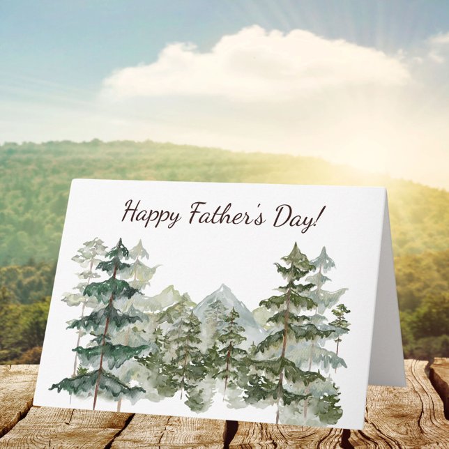 Watercolor Forest and mountain Rustic Fathers Day Card (In situ)