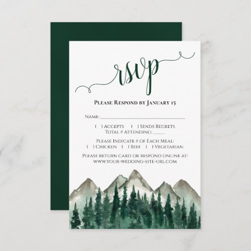 Watercolor Forest and Mountains Rustic Wedding RSVP Card
