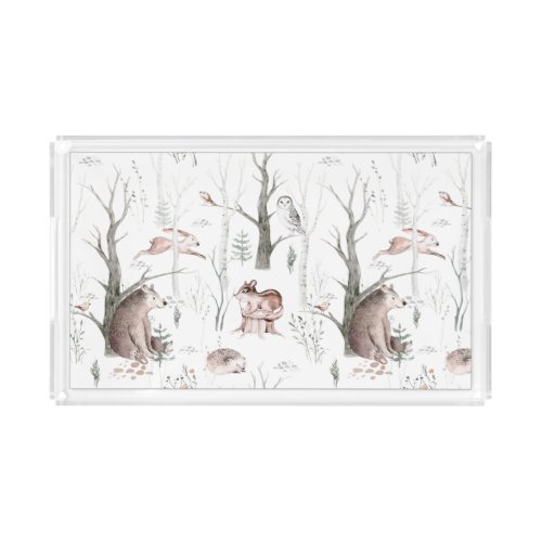 Watercolor Forest Animals Acrylic Tray