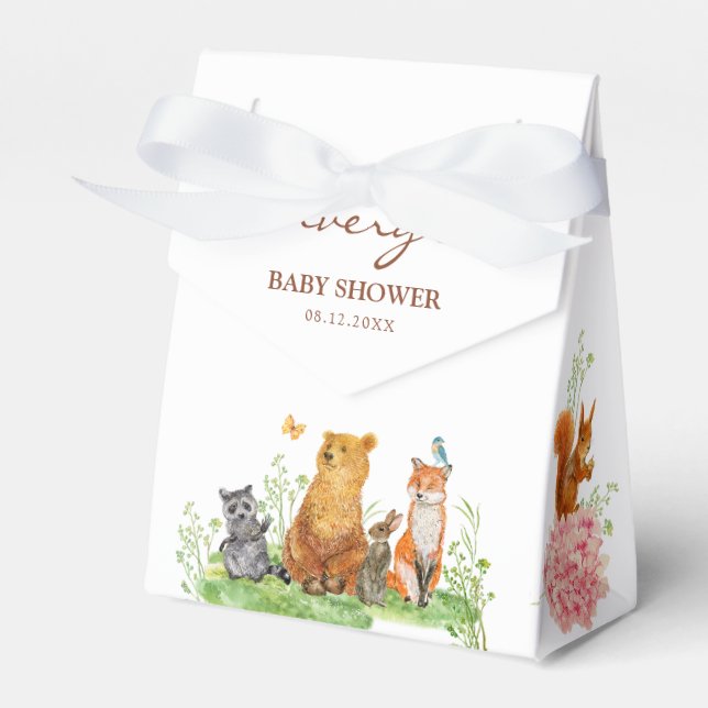 Watercolor Forest Animals Baby Shower Favor Box (Front Side)