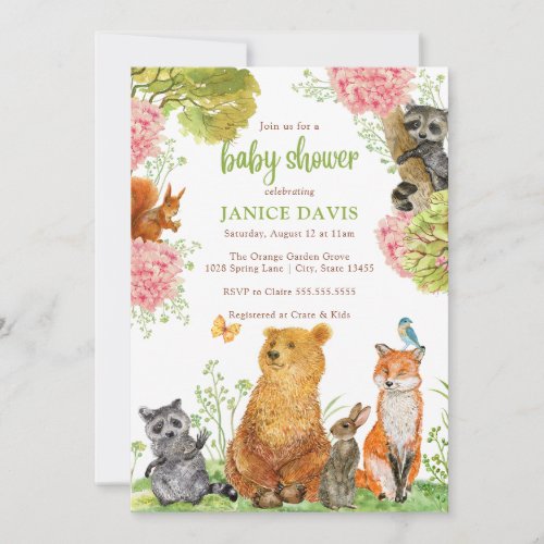 Watercolor Forest Animals Baby Shower Invitation