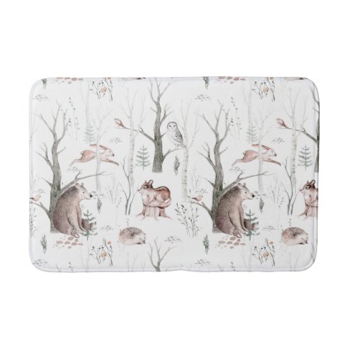 Watercolor Forest Animals Bath Mat