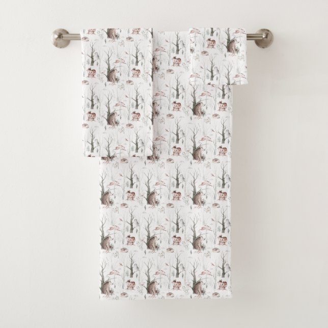 Watercolor Forest Animals  Bath Towel Set (Insitu)