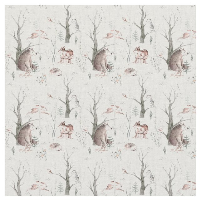 Watercolor Forest Animals Fabric (Close Up)